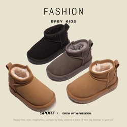 2024 New Winter Baby Snow Boots leather Warm Plush Little Boys Shoes Non-slip Fashion Toddler Girls Boots