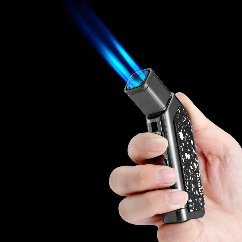 New Creative 4 Blue Flame Butane Gas Cigar Lighter with Perspective Window Retro Outdoor Windproof Turbo Lighter Men's Gift