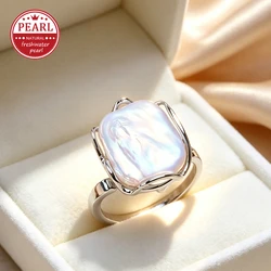 FENASY Freshwater 13-20mm Big Baroque Pearl Silver Gold Color Rings For Women Bridal Wedding Jewelry Birthday Gifts
