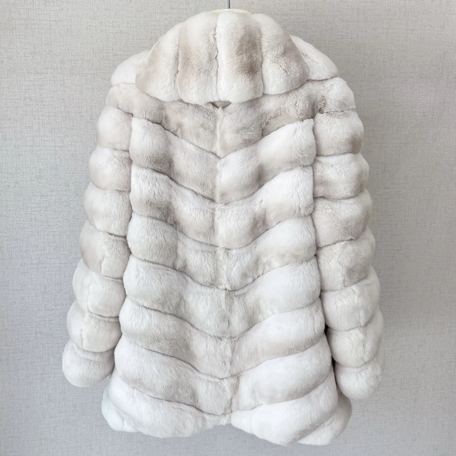 Chinchilla Fur Coats Real Rex Rabbit Fur Jacket Large Collar Best Seller Warm Winter Natural Rabbit Fur Coat