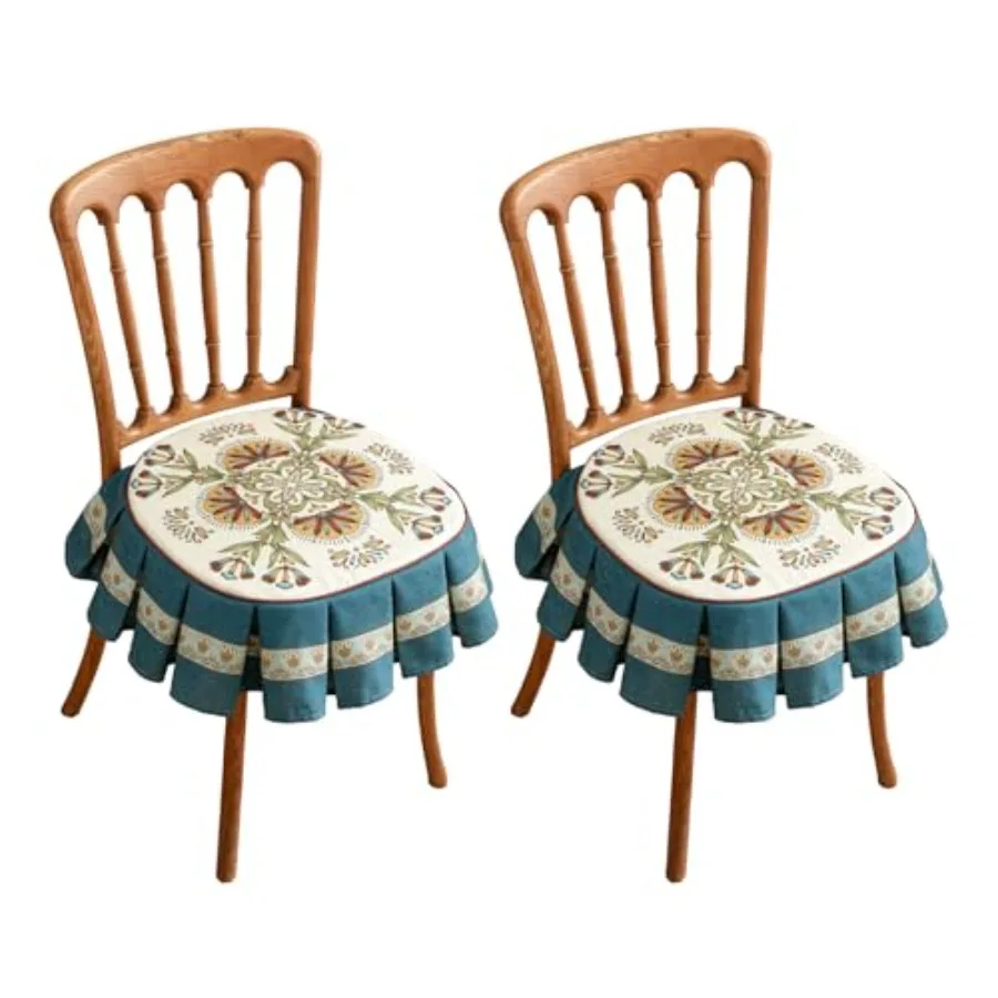 

Pck of 2 Chir Cushions for Dining Chirs with Ruffled lue Florl Set Cushion with Ties Non Slip Chair Pads Decor for Bar Stool Cu