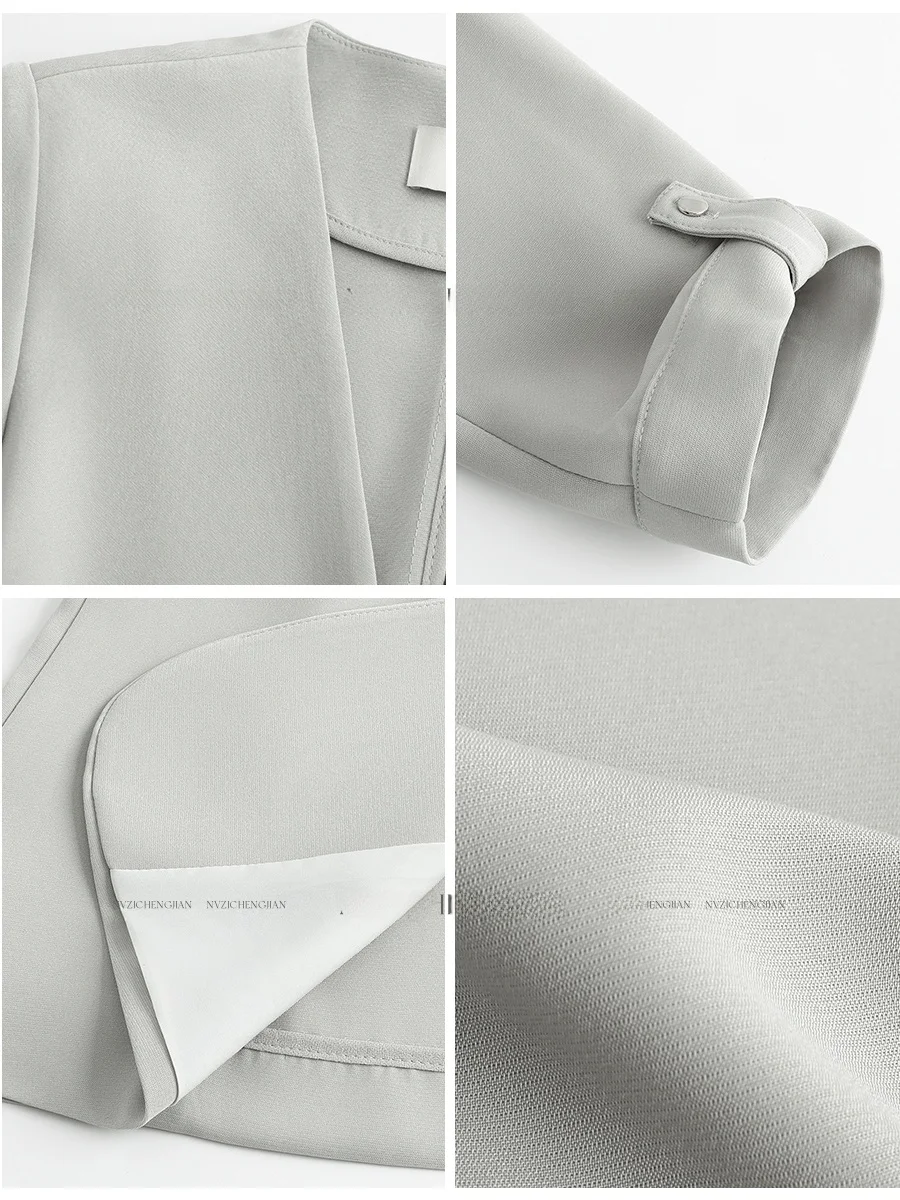 

Elegant Professional Suit Set Grey Green Fashionable Commute Workwear Women's Long Pants Polyester Spandex Blend New Spring M...