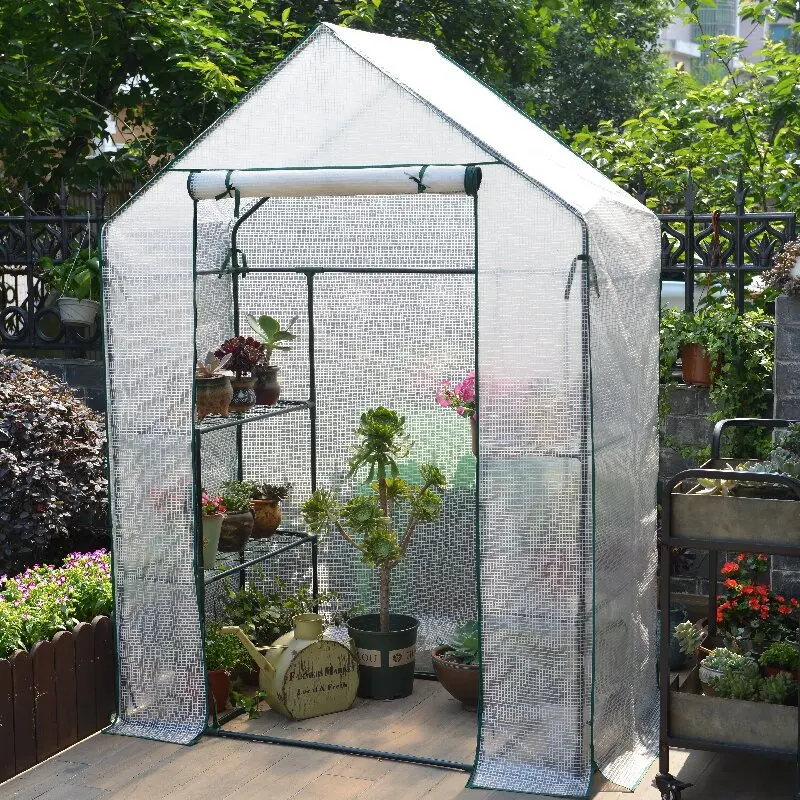 Mini Greenhouses PE Garden Walk In Greenhouse Cover Plants Grow House Cover For Flowers Roll-up 143x73x195cm Cover Only