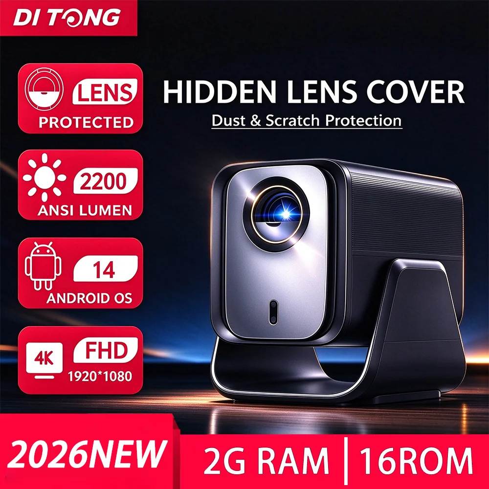 DITONG Full HD Projector Native 1080P Support 4K WIFI6 BT5.4 Android14 Mini Portable Projector LED Home Theater Video Projector