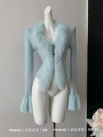 가을 겨울 니트 스웨터 브이넥 벨트 퍼리 오픈 가디건 여성용 프리미엄 느낌 우아한 스타일 폴리에스터 섬유 00% 가을 겨울 니트 스웨터 브이넥 벨트 퍼리 오픈 가디건 여성용 프리미엄 느낌 우아한 스타일 폴리에스터 섬유 00%