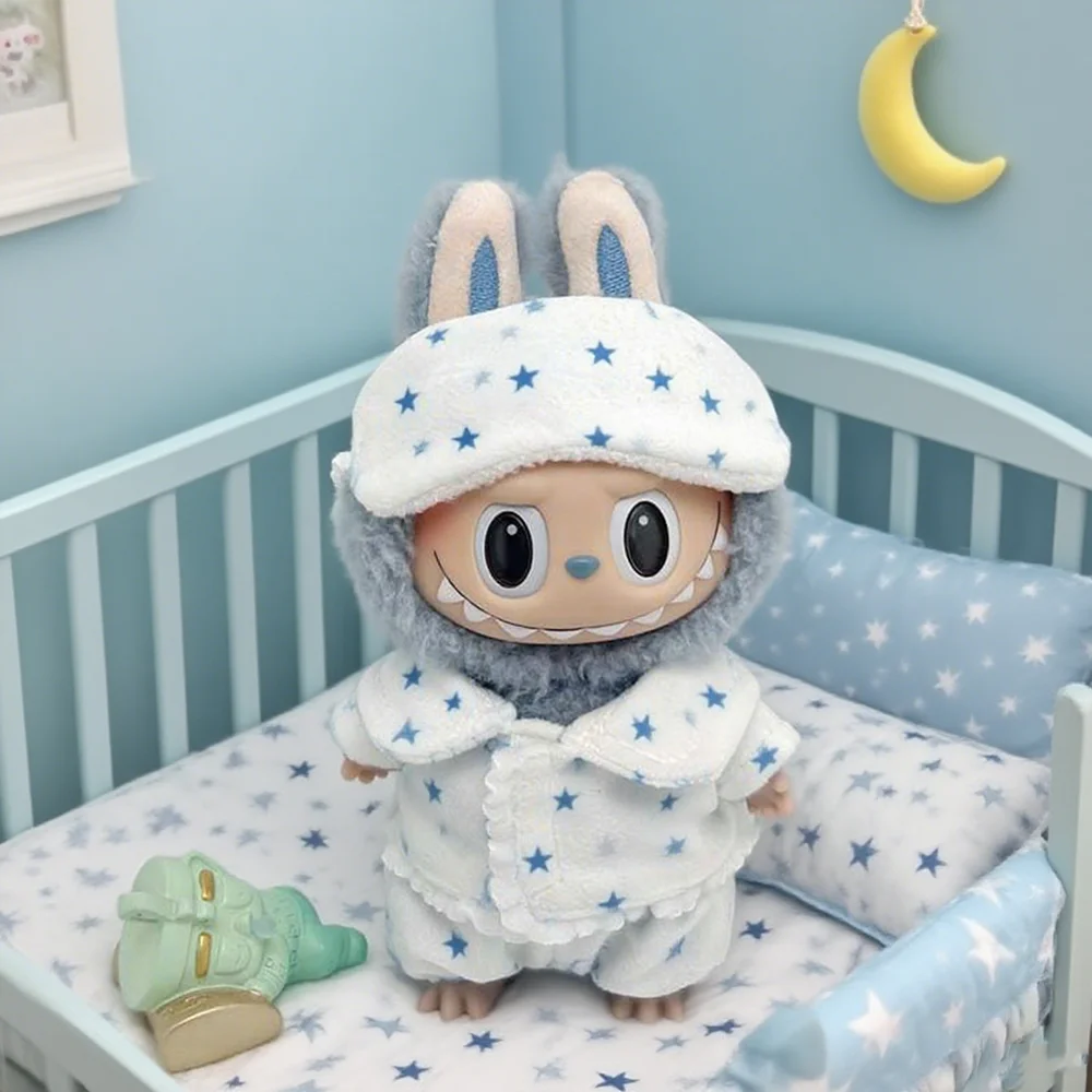 

Clothes For Labubu Mini Pajamas with Eye Mask Three-piece Kawaii For V1 V2 V3 Labubu Clothes Cute Idol Plush Doll Accessories