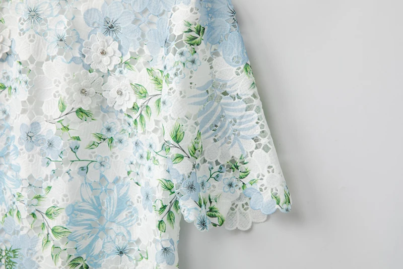 MIUXIMAO 2025 mode été broderie robes vert 3D robe florale a-ligne bleu court diamants robe femmes Vestides