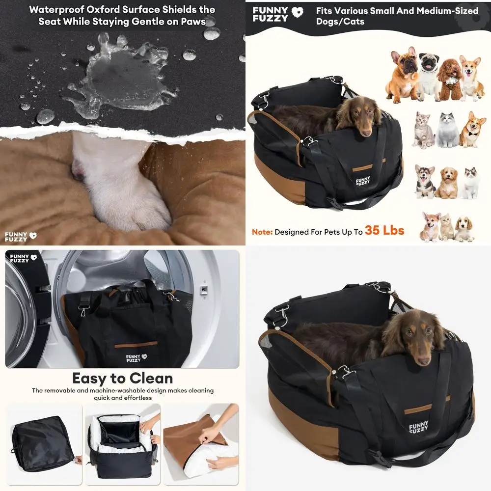 

Portable Washable Dog Car Seat with Cushion, Pockets, and Adjustable Straps for Small to Medium Dogs Up to 35lbs