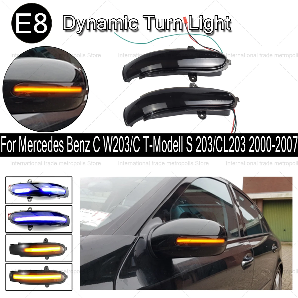 2pcs Dynamic Blinker For Mercedes Benz C W203/C T-Modell S 203/CL203 2000-2007 LED Turn Signal Mirror Light Flasher Arrow