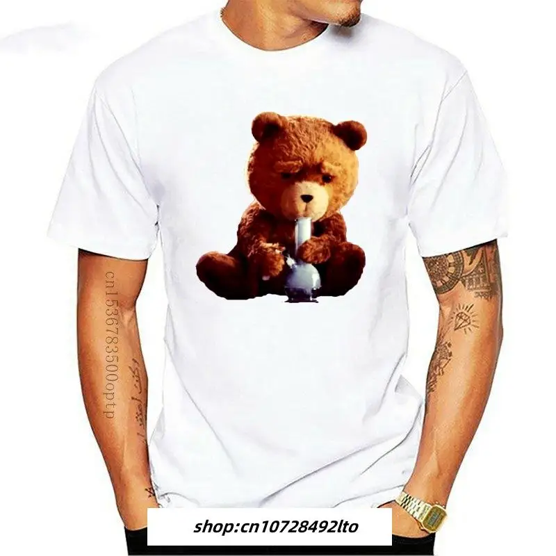 Mens clothing  Men's T shirt Cartoon Fun Ted Bear Smoking Bong Cotton Crew Neck Zz Mens Short fashion summer T shirt men-4865A