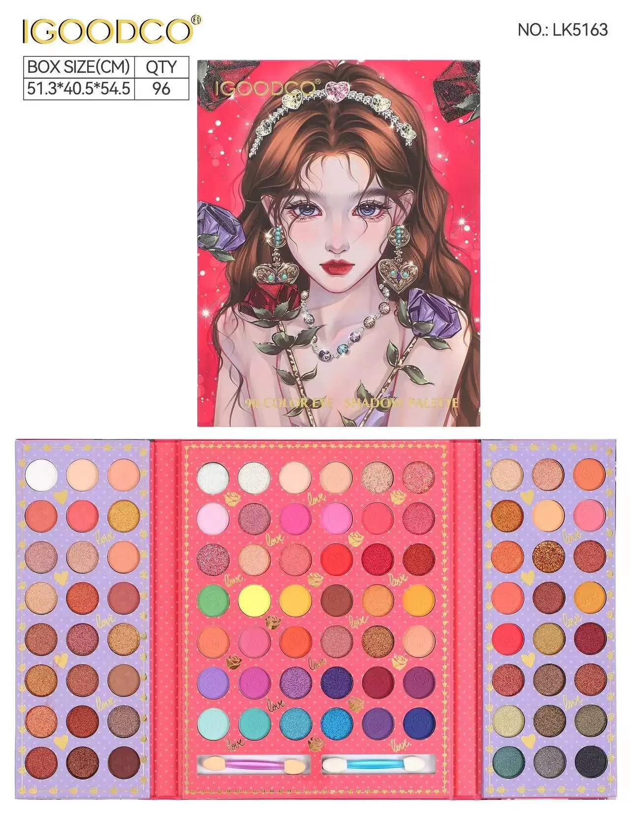 Placa de sombra de ojos de 96 colores, paleta de sombras de ojos de neón con lentejuelas mate, Bola de escenario colorida, Belleza