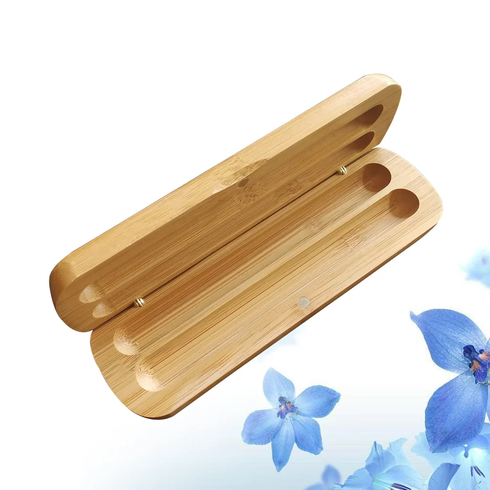 Bamboo Pen Box with Two Pen Slot Bamboo Pencil Case Pen Case Supplies wood pencil case pencil box multifunction pencil box