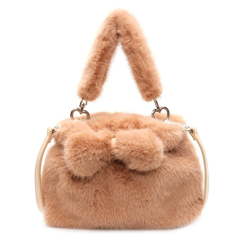 

Autumn/Winter New NicheDesignbow Wool Bucket Bag Versatile Handheld Single Shoulder Slant Cross Bag Soft Polyester Lining Purses
