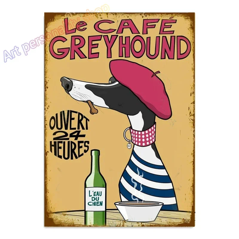 Italian Greyhound Dog Pet Coffee Bar Dog Coffee House Vintage Plaque Poster Tin Sign Wall Decor Hanging Metal Decoration 8x12in