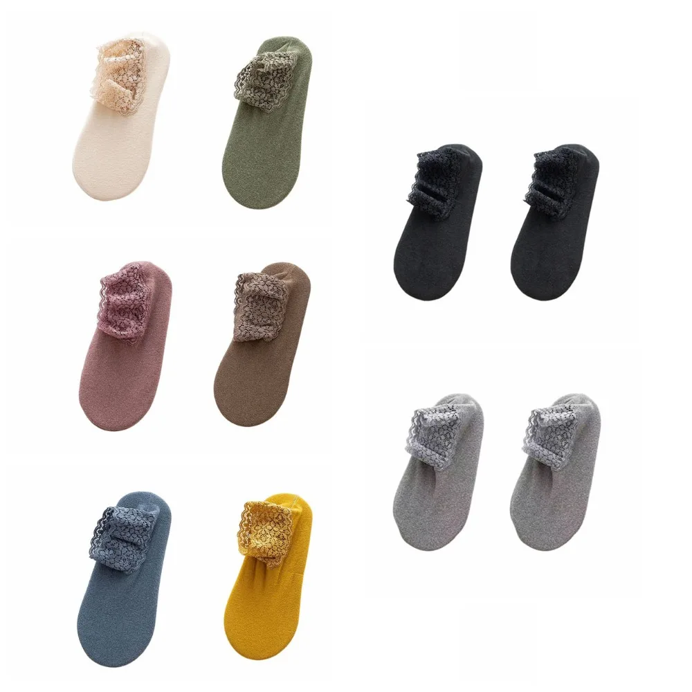 10Pairs Sweet Solid Color Winter Floor Shoes Non-slip Lace Socks Hosiery Thicken Female Warm Socks Women