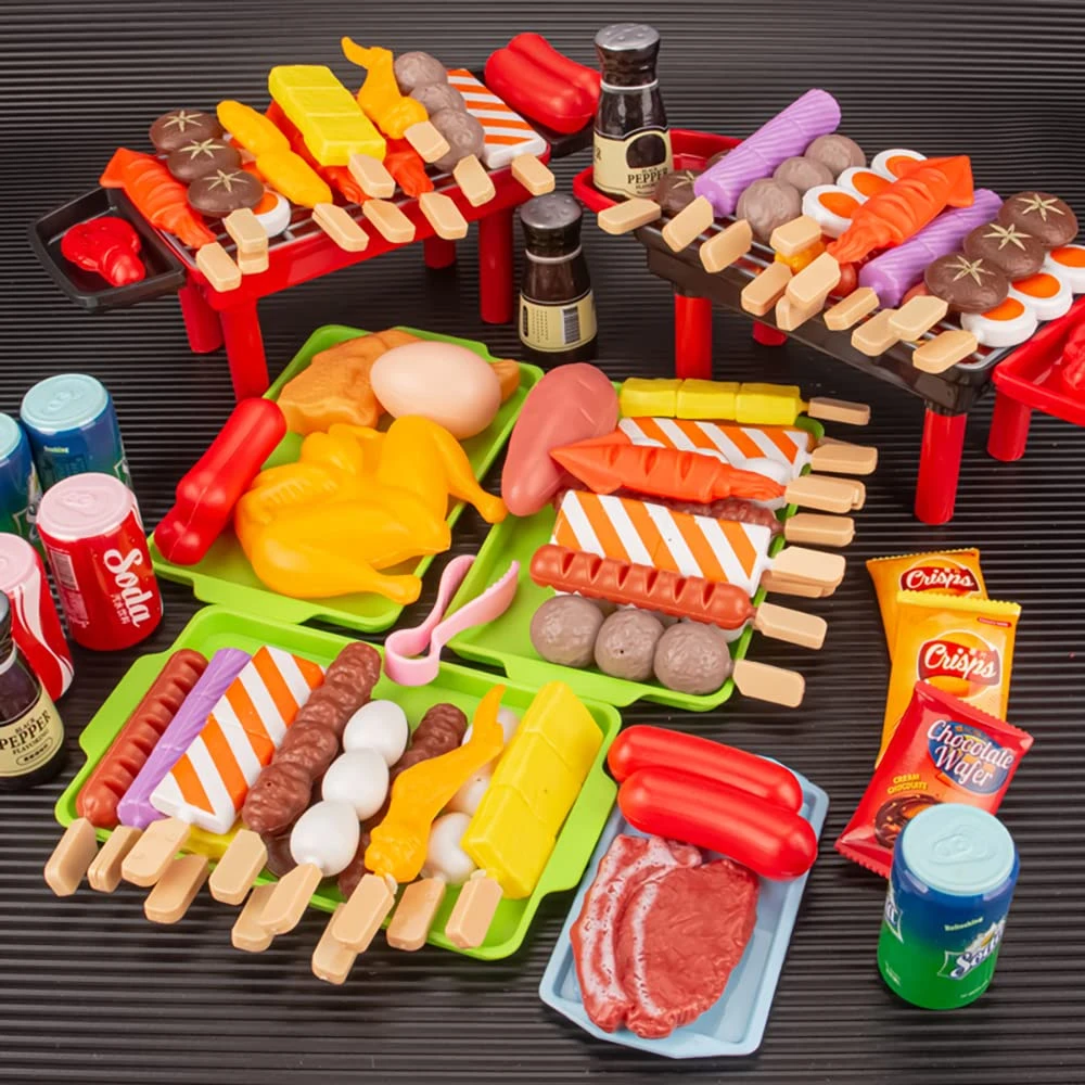 WizKidz BBQ Grill Playset Toy Barbecue Kitchen Cooking Set Interactive Grill Play Food Accessories for Kids Ages 3+ Cooking Toys