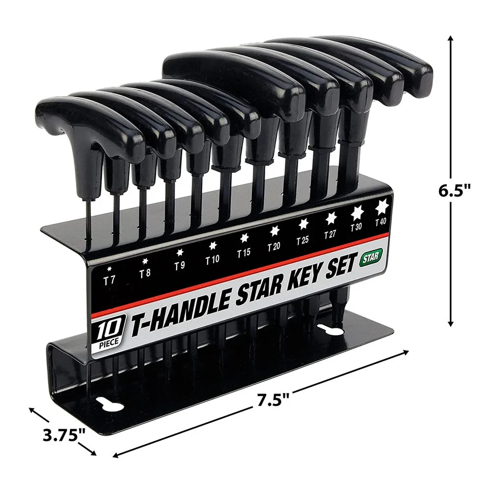 Imagem -02 - T-handle Hex Key Allen Wrench Tool Grupo Suporte de Armazenamento Conveniente Métrica ou Polegada Star 10 Pcs