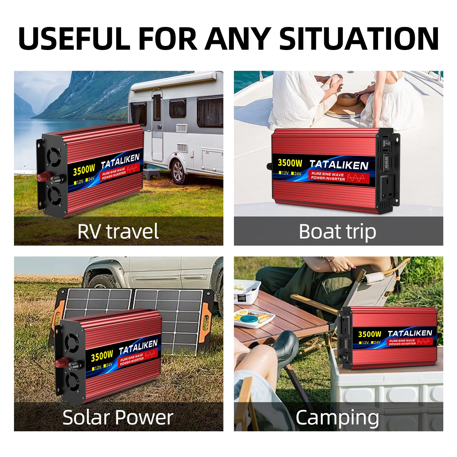 4000W 24V Pure Sine Wave Inverter DC 24V to 240V AC LCD Display Dual UK Outlets Thermostatic Fan for Truck RV Solar