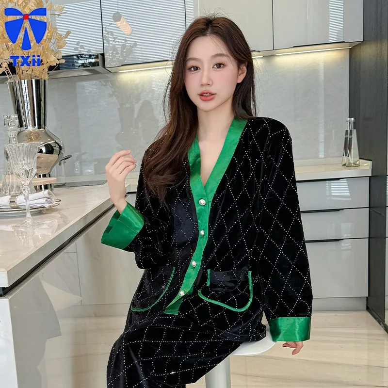 Pajamas Women's Spring Autumn Long Sleeve 2024 New Arrival Outwear Red Ins Style Winter Gold Diamond Velvet Home Clothes suit