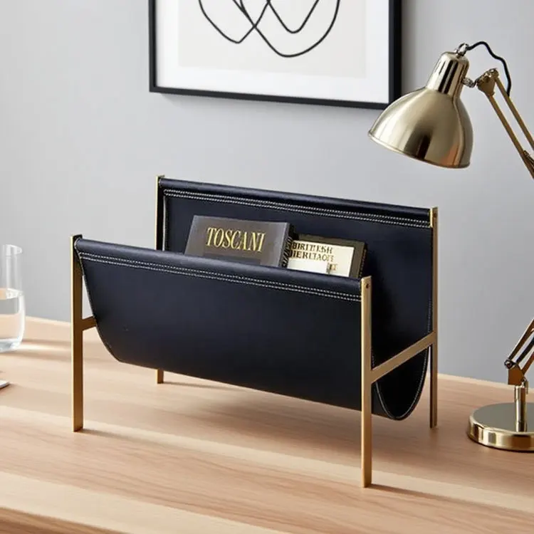 Nordic leather magazine shelf bookshelf hotel home floor creative desktop wrought iron