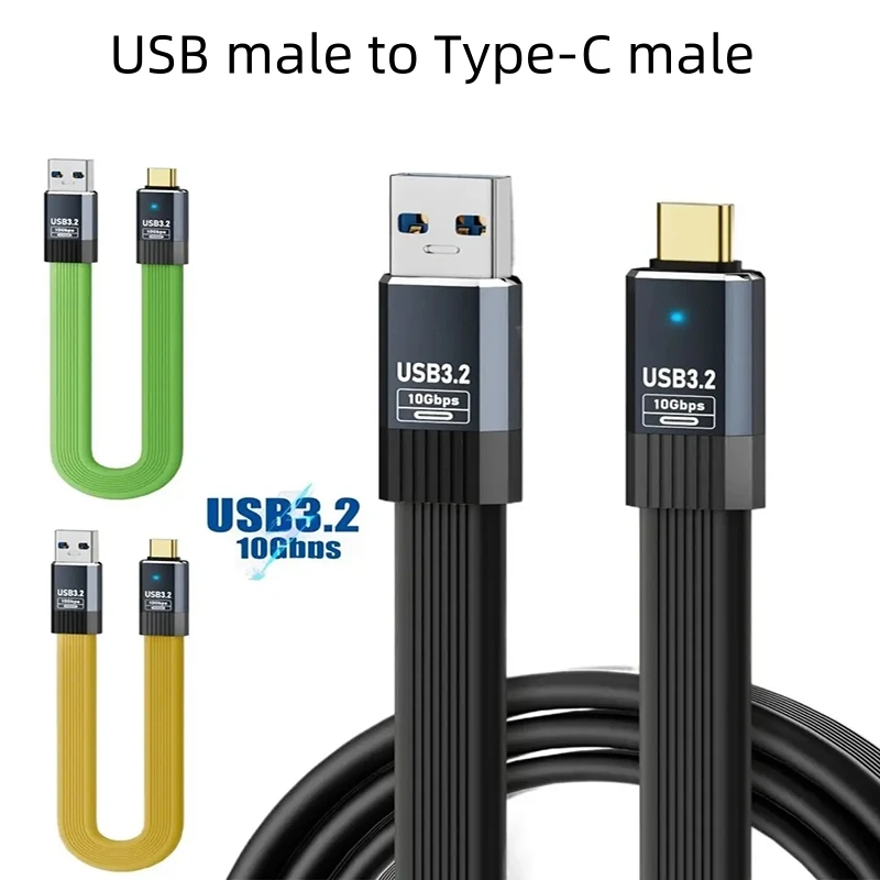 

USB3.2 10Gbps Type-A to Type-C Cable 36W Fast Charging Data Sync Flat Line Cord for Laptop Tablet Mobile Phone Power Bank
