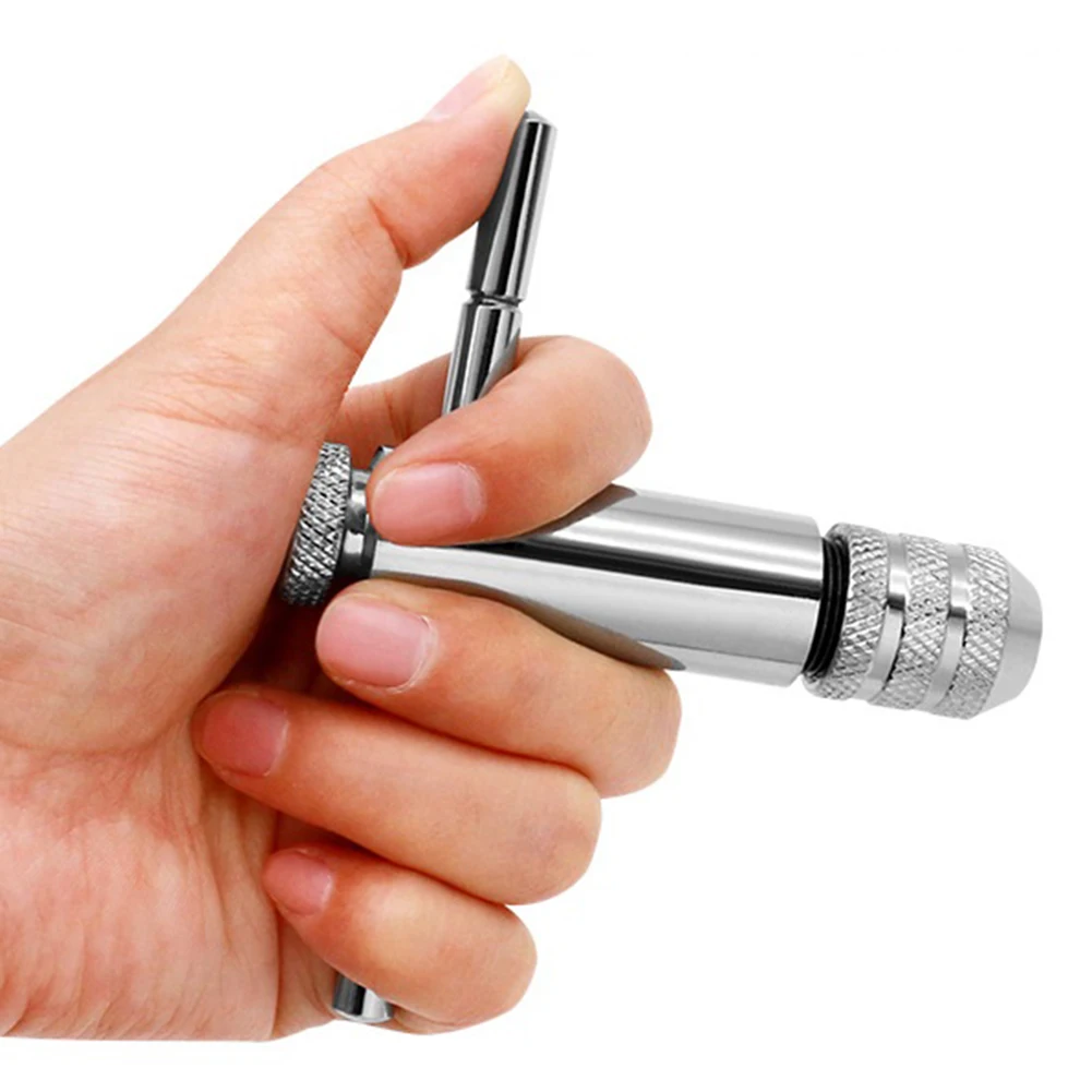 Hot!1Pcs Adjustable Silver T-Handle Ratchet Tap Holder Wrench For M3-M8 Machine Screw Thread Metric Plug T-shaped Tap