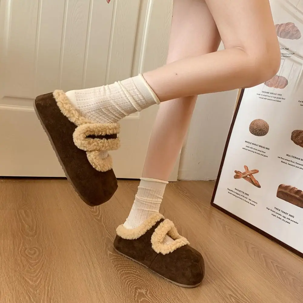 مريحة جولة رئيس الجلد المدبوغ نعال تدفئة لينة عارضة المرجان الصوف النعال سميكة القاع المضادة للانزلاق الرجعية الشتاء الأحذية داخلي