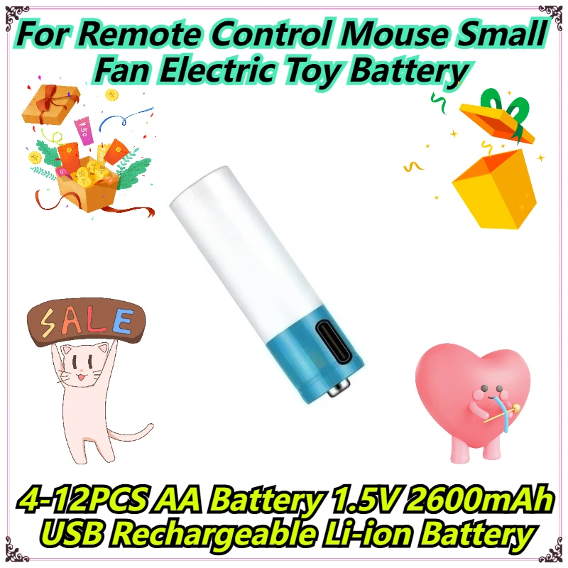 

4-12PCS AA Battery 1.5V 2600mAh USB Rechargeable Li-ion Battery For Remote Control Mouse Small Fan Electric Toy Battery