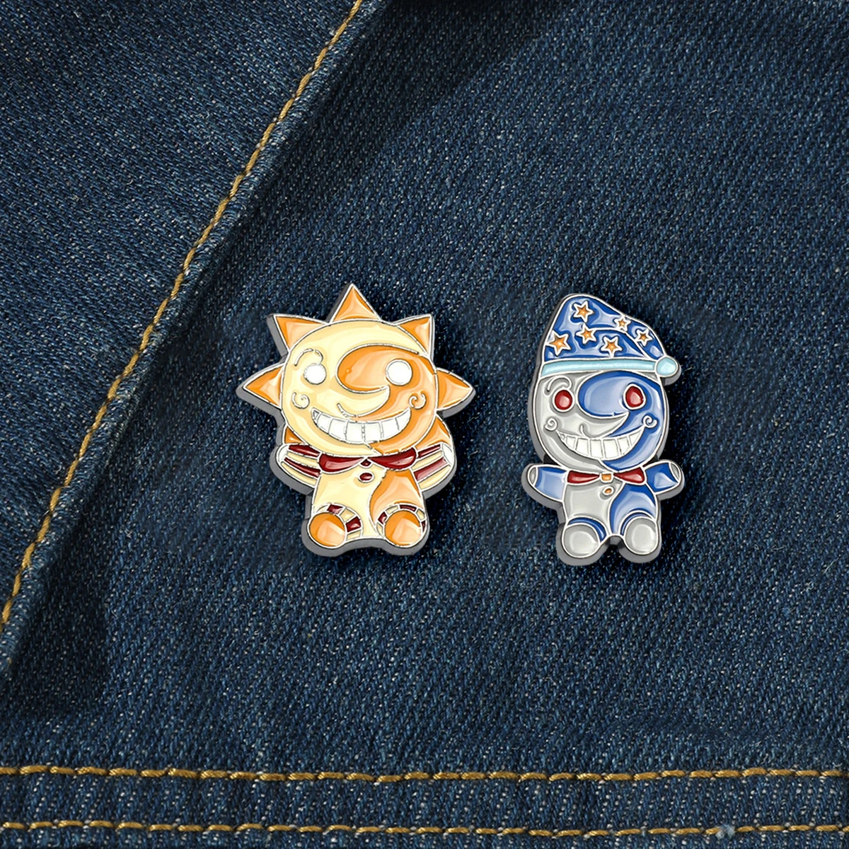 2Pcs/Set Game Five Night At Freddy Enamel Brooch Cartoon Funny Sundrop Moondrop Metal Badge Lapel Pin Jewelry Accessories Gifts