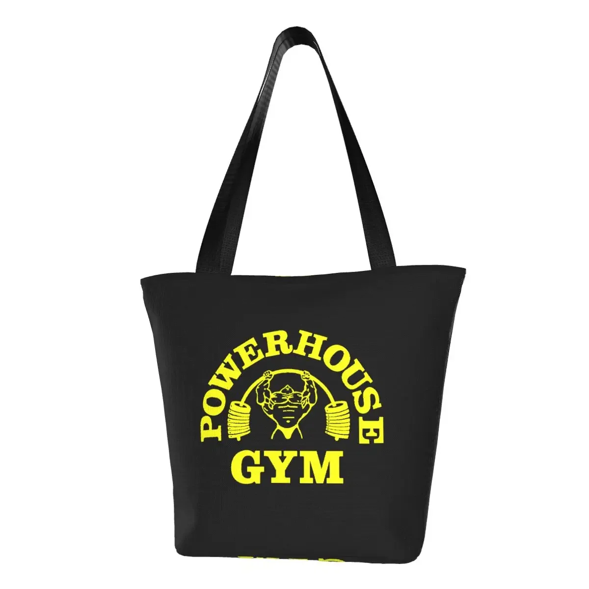 Bolsa de Ombro Shopper para Ginásio, Shopper Canvas Reutilizáveis, Powerhouse, Mercearia, Fitness, Construção, Músculo, Engraçado, Amarelo