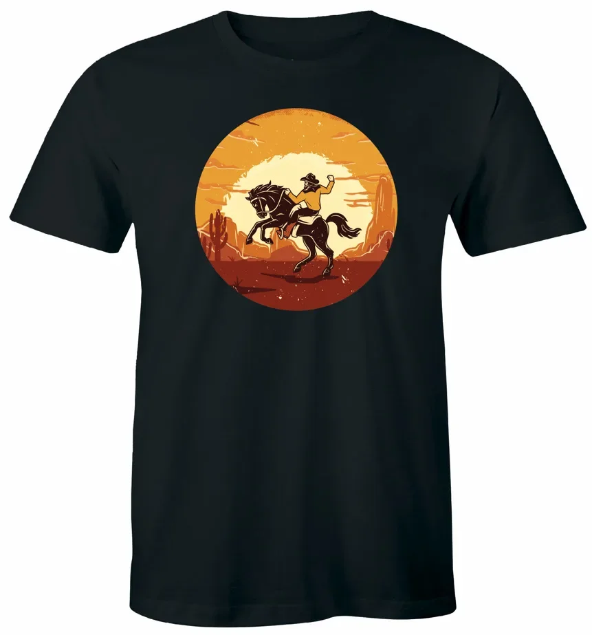 סוס רכיבה על קאובוי במדבר חולצת טריקו מערב רודיאו קאובוי מערבי טי איכות גבוהה 100% כותנה שרוול קצר