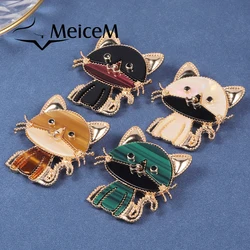 MeiceM Brooch Zinc Alloy Animal Cute Kitten Colorful Drop Oil Delicate Light Luxury Design Elegant Temperament Brooch For Women