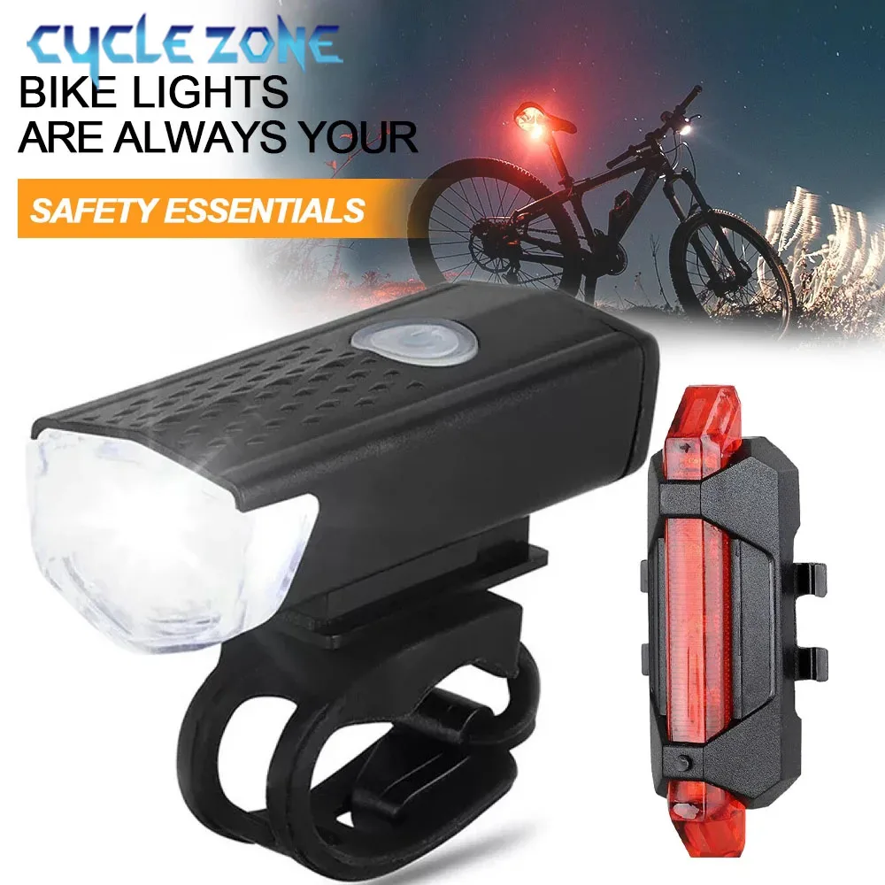 USB Rechargeable Bike Light Set Front Light with Taillight Easy to Install 3 Modes Bicycle Accessories for the Bicycle