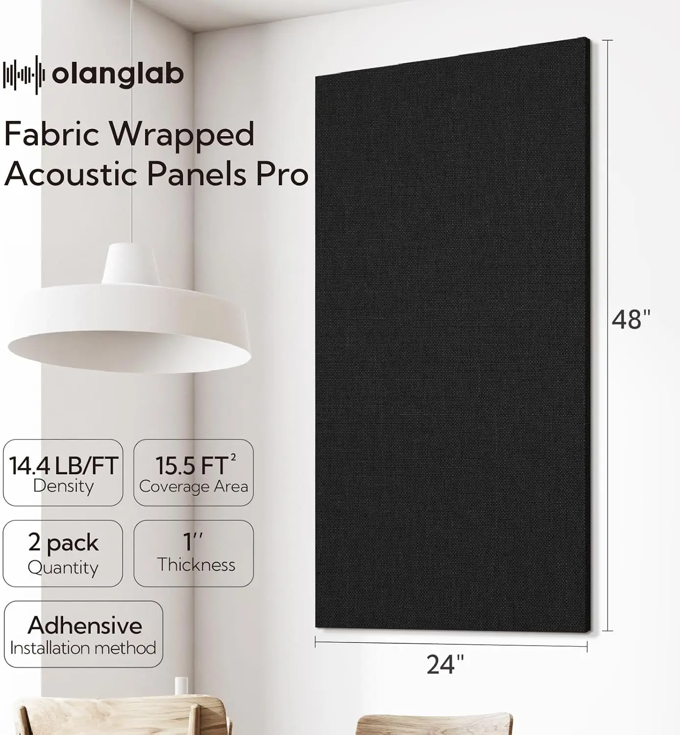 Acoustic Panels 2 Pack, 48''x24'' Large Sound Panels, Fabric Wrapped Sound Proof Foam Panels for Walls, Sound Absorbing Panels