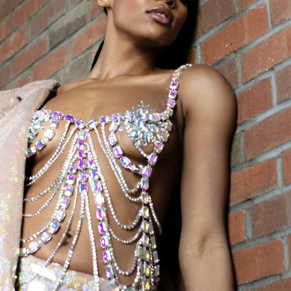 

YOUR BUMP CURVE Colorful Crystal Hollow Metal Chain Sleeveless Top Sexy Ladies 2022 Summer New Beach Party