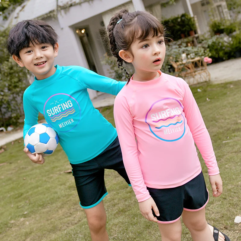 Toddler's Rash Guard  2024 Korean Baby Girls Swimsuits Two Piece Long Sleeve UV Bathing Suit Children Surf Swimwear 2-6-12 Years