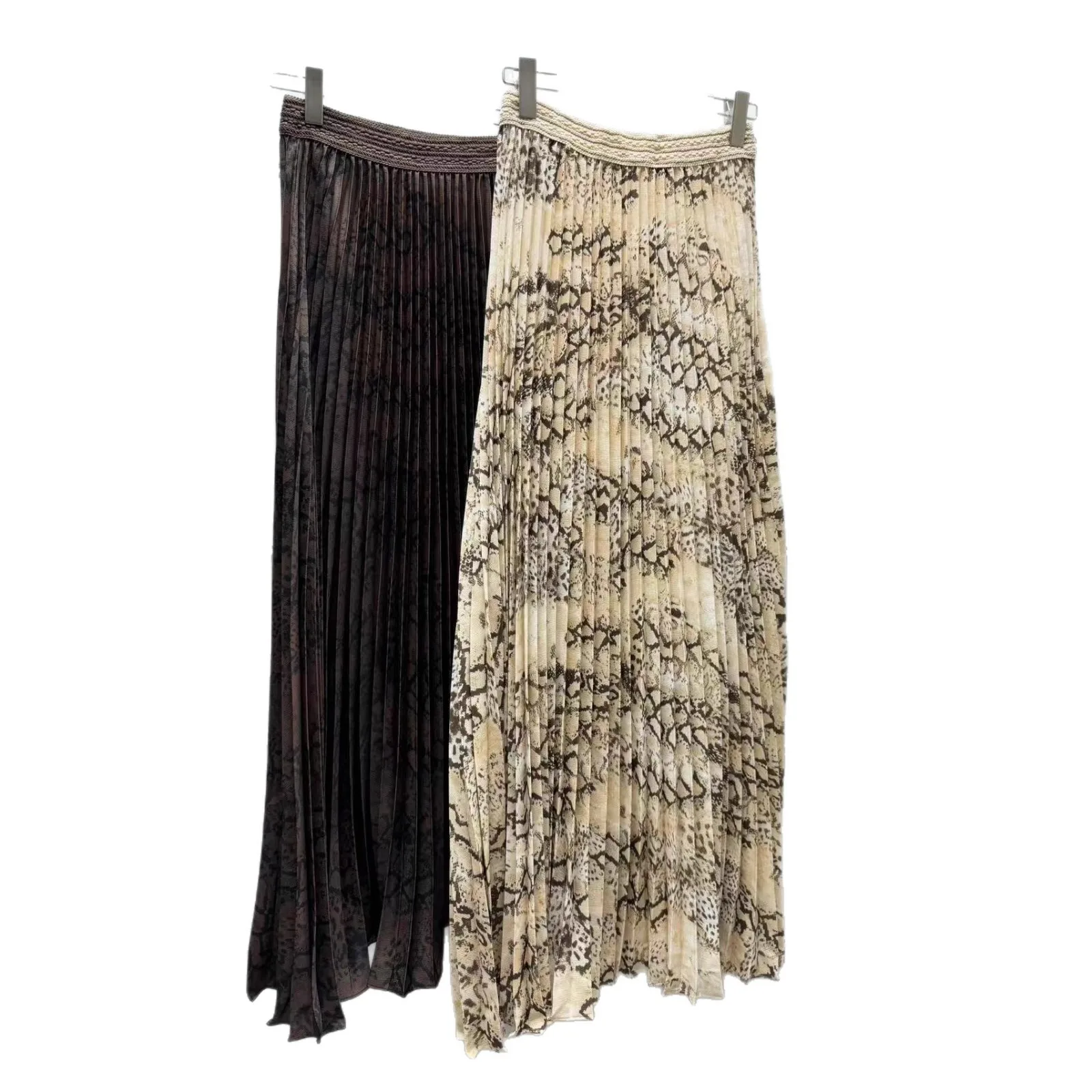 【هدية مجانية】تنورة متوسطة الطول بطيات عالية الخصر لخريف 2025 ذات ثنيات فرنسية عتيقة مطبوعة على شكل بيثون صحراوي للنساء #6