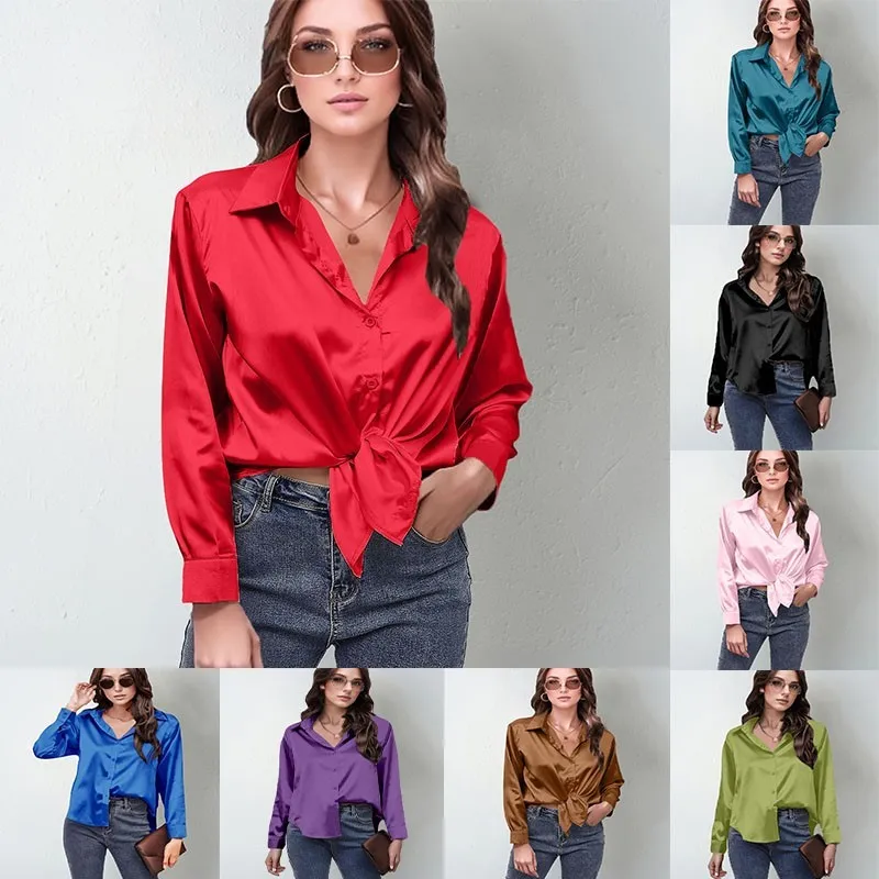 

2025 Spring Summer Casual Women's Blouses Elegant Satin Multicolor Basic Shirt Solid Loose Party Shirt All-Match Top camisas