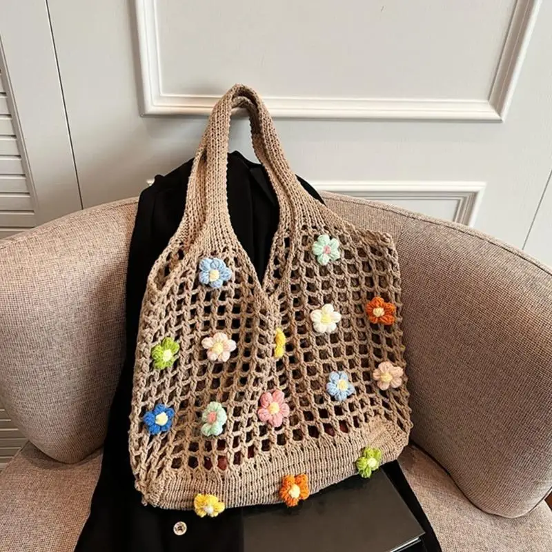 Women Beach Bag Bag Bag Bag Bag حقيبة يد مع أزهار حقيبة تسوق كبيرة للتسويق للسفر 547A #5