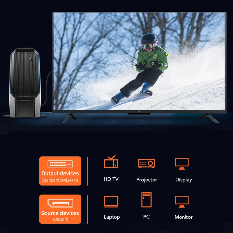 CABLETIME DisplayPort to DVI Adapter Cable Converter DP to DVI cable out for HP Displayport Input DVI Output