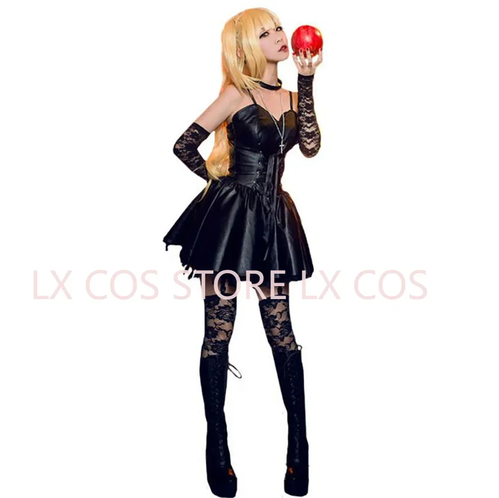 Anime Misa Amane Cosplay Costumes Imitation Leather Sexy Tube Tops Lace Black Dress Uniform Outfit Halloween Carnival