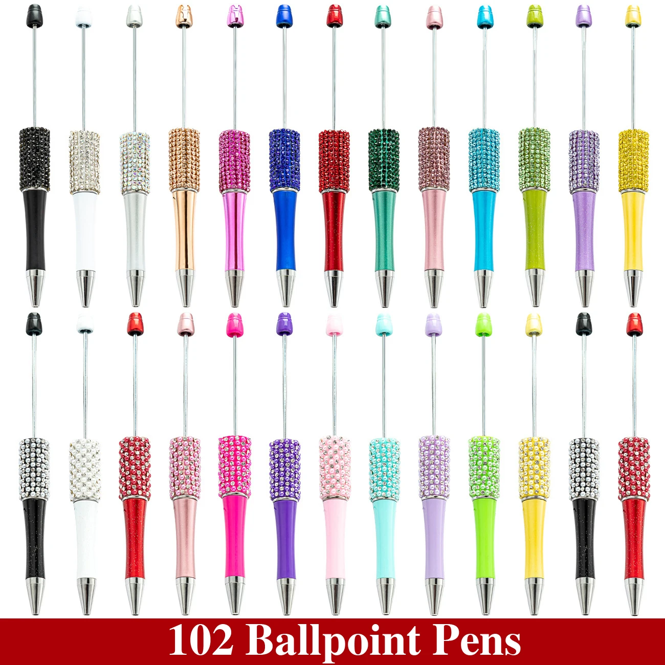 102Pcs Black Diamond Beaded Pen Wholesale Creative DIY Handmade Sticker Set Diamond Beaded Ballpoint Pens Student Gift