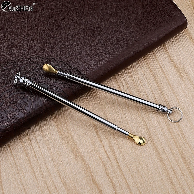 1Pcs Creative Scalable Brass Ear Spoon Ear Wax Remover Curette Portable Mini Ear Cleanning Tool With Keyring Pendant Reusable