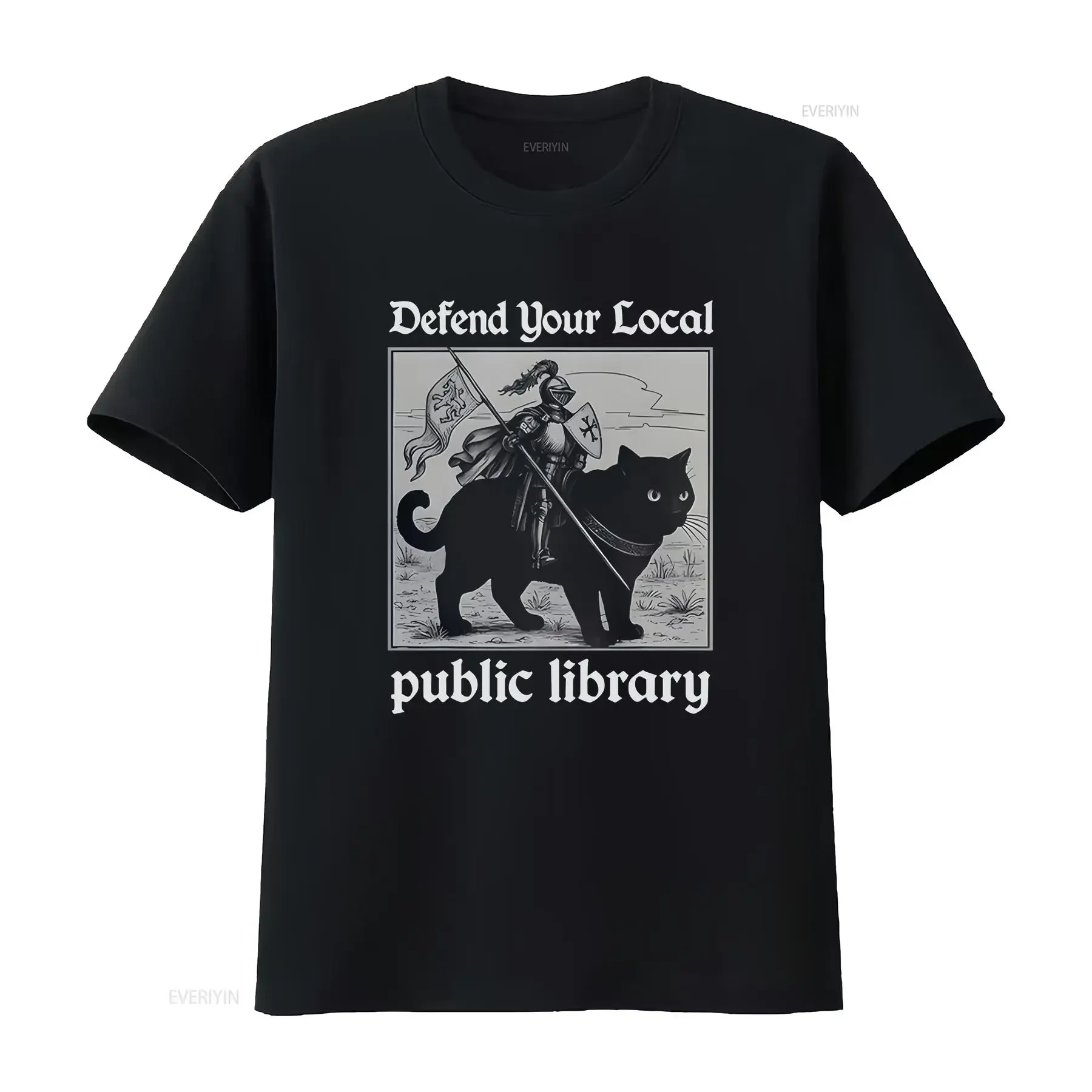 Defend Your Local Public Library Funny Knight Cat T Shirt vintage Washed graphic designer clothes streetwear