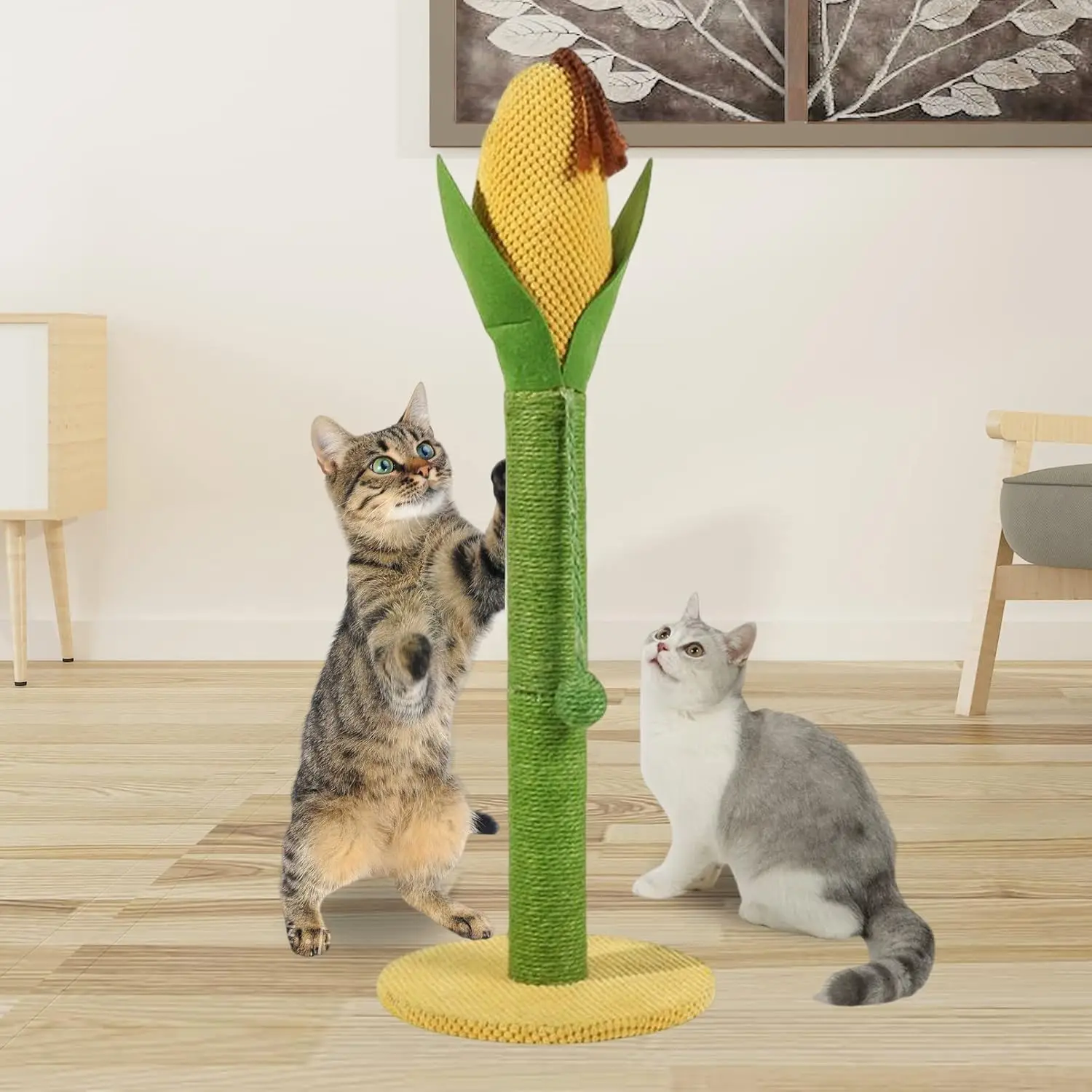 

Cat Scratching Post,32" Tall Corn Scratcher for Indoor Vertical Kitten Scratch Pole Interactive Toys Durable Stable Sisal Claw