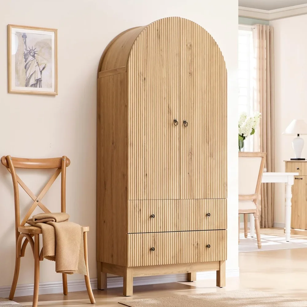 

Fluted Arched Pantry Cabinet, 71 Tall Kitchen Storage Pantry Cabinet with Adjustable Shelves and 2 Large Drawers, Freestanding M