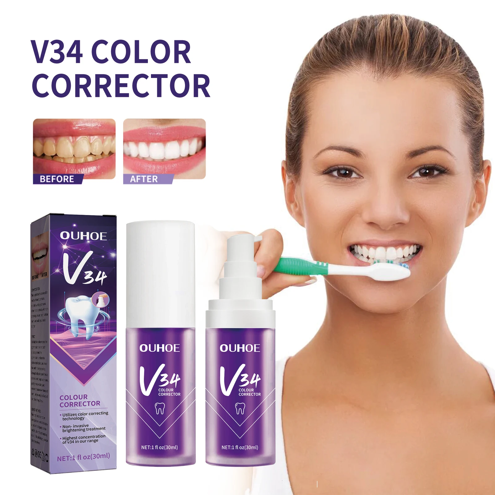

V34 Purple Whitening Toothpaste – Removes tartar, cleans oral cavity, repairs teeth, brightens smile