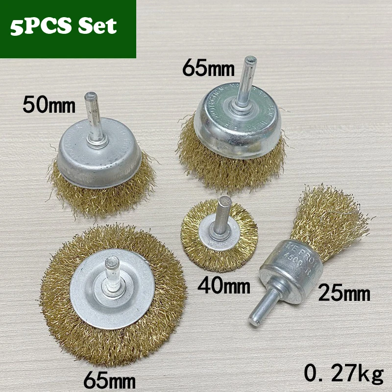 3/5/6 Stück 6mm 1/4" Schaft Messingbeschichtete Kohlenstoffstahl-Drahtbürste (Teller-/Rad-/Endbürste) für Bohrmaschinen und Rotationswerkzeuge zur Metallrostentfernung, Polieren und Reinigen – Detail 13