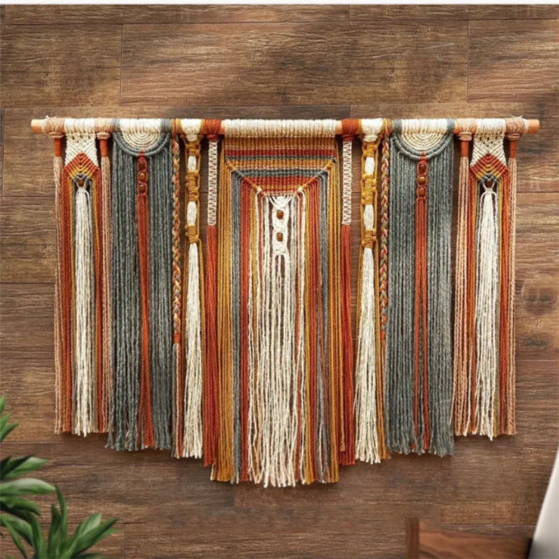 Hand Knotted Bohemian Multi Texture Macrame Tapestry Wall Hanging for Eclectic Boho Chic Living Spaces