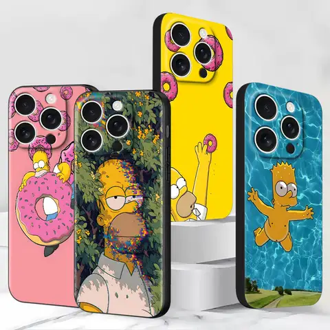 Funda para Teléfono iPhone 17 15 14 11 13 12 Mini 16 Pro Max XR X Air 16e XS 7 8 6 6s Plus 5 5s, Carcasa de TPU Negra con Diseño Divertido de la Familia Simpson